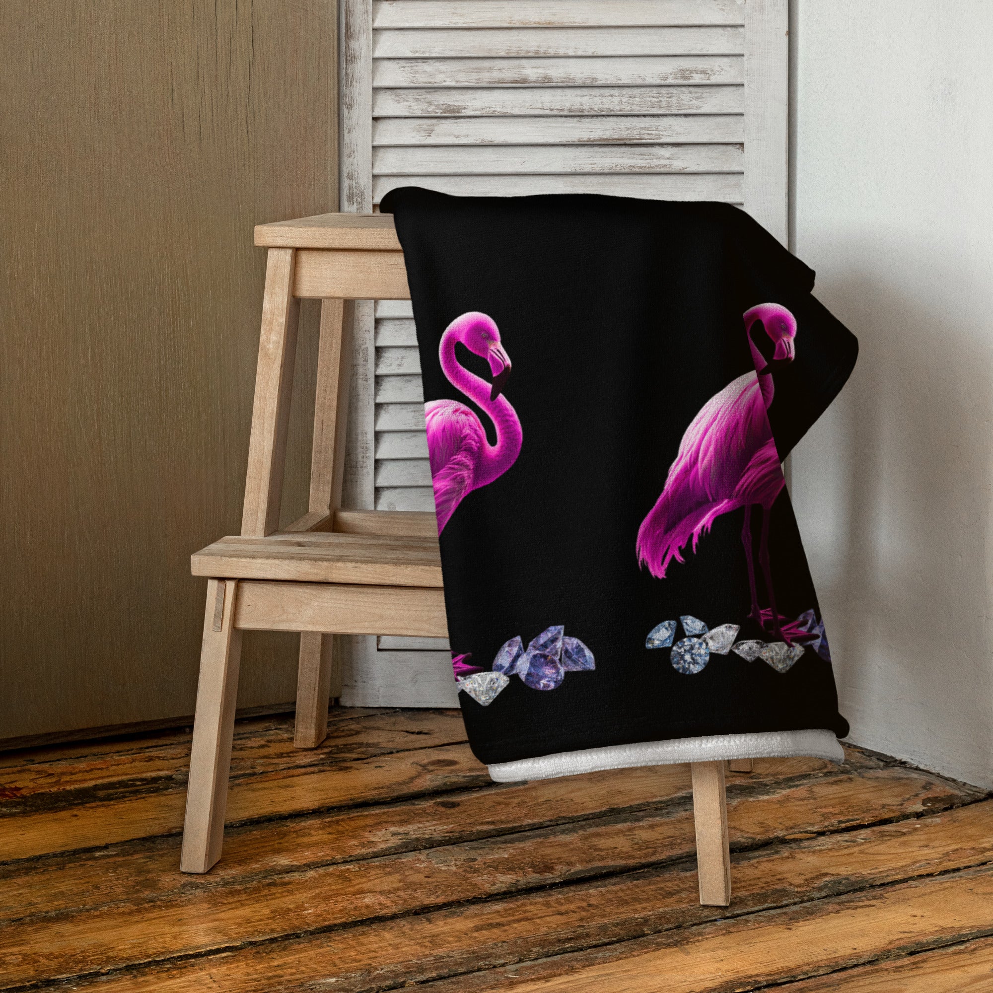 tsgabrielle® • Flamant 🦩Rose • Towel • 30″ × 60″ • Black •