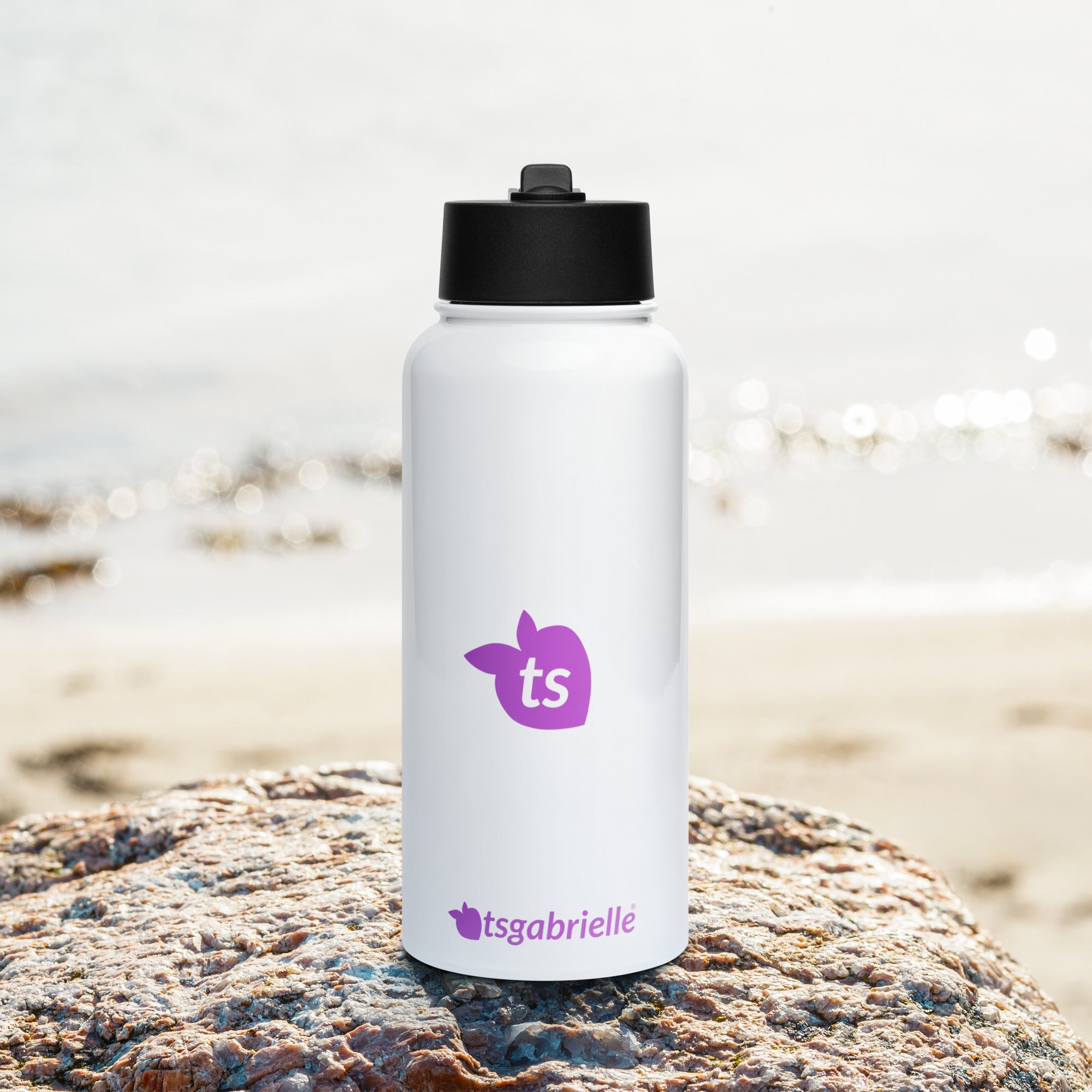 tsgabrielle® • Wasserflasche mit Strohhalmdeckel • Weiß • Edelstahl • 32 oz