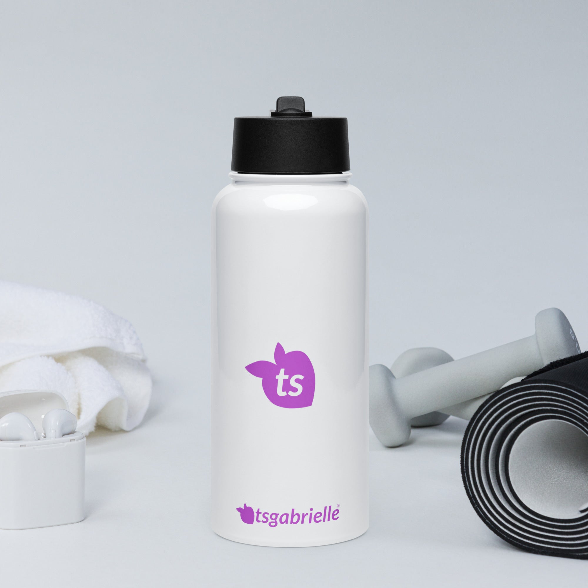 tsgabrielle® • Wasserflasche mit Strohhalmdeckel • Weiß • Edelstahl • 32 oz