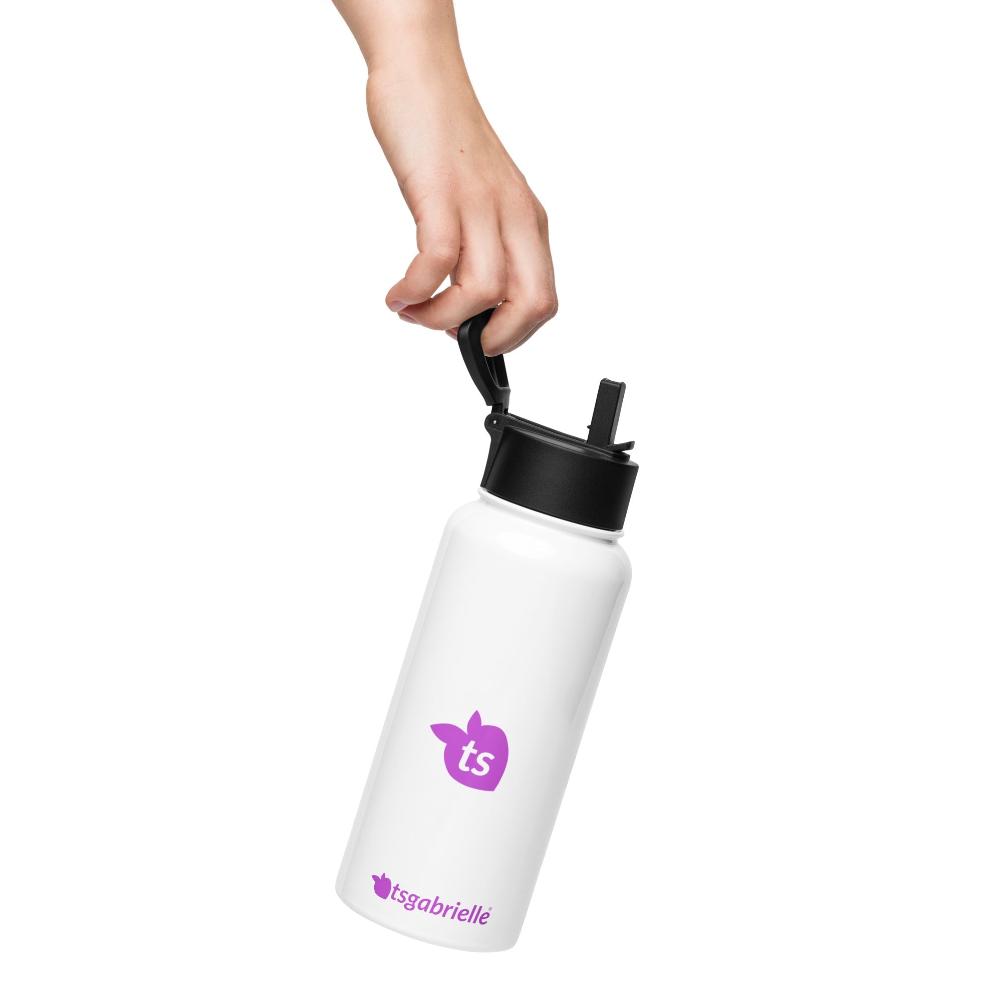 tsgabrielle® • Wasserflasche mit Strohhalmdeckel • Weiß • Edelstahl • 32 oz