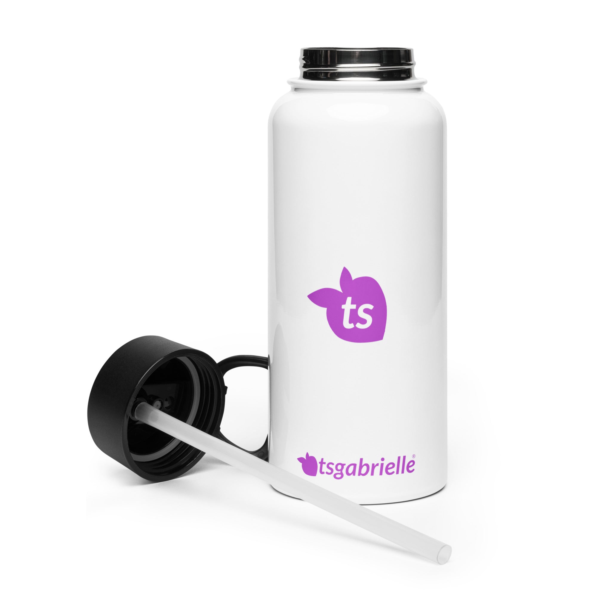 tsgabrielle® • Wasserflasche mit Strohhalmdeckel • Weiß • Edelstahl • 32 oz