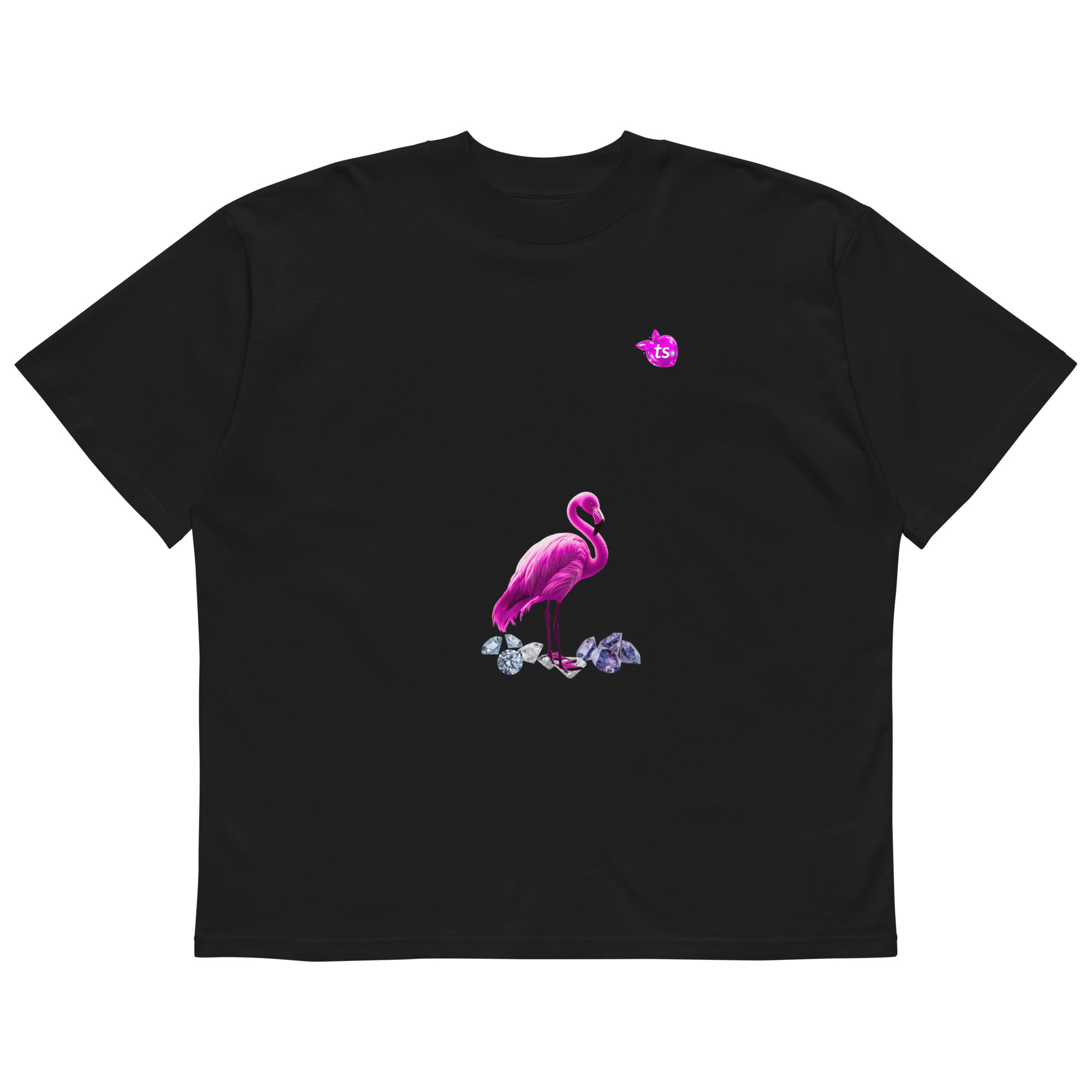 tsgabrielle® • Für Ihn • Flamant Rose • Oversized High-Neck T-Shirt • Schwarz • Bio-Baumwolle