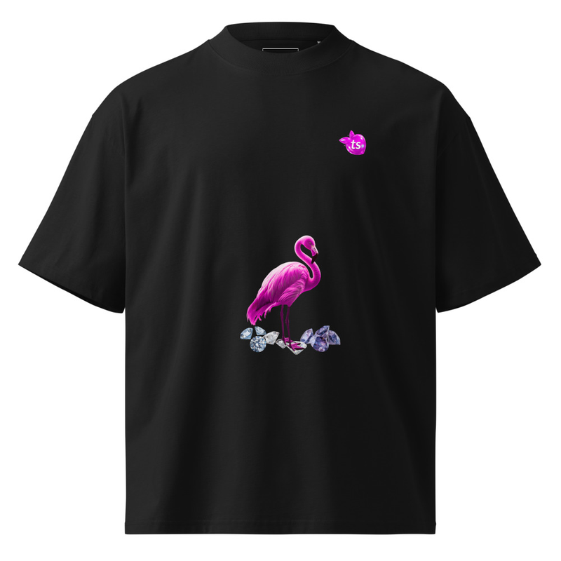 tsgabrielle® • Für Ihn • Flamant Rose • Oversized High-Neck T-Shirt • Schwarz • Bio-Baumwolle